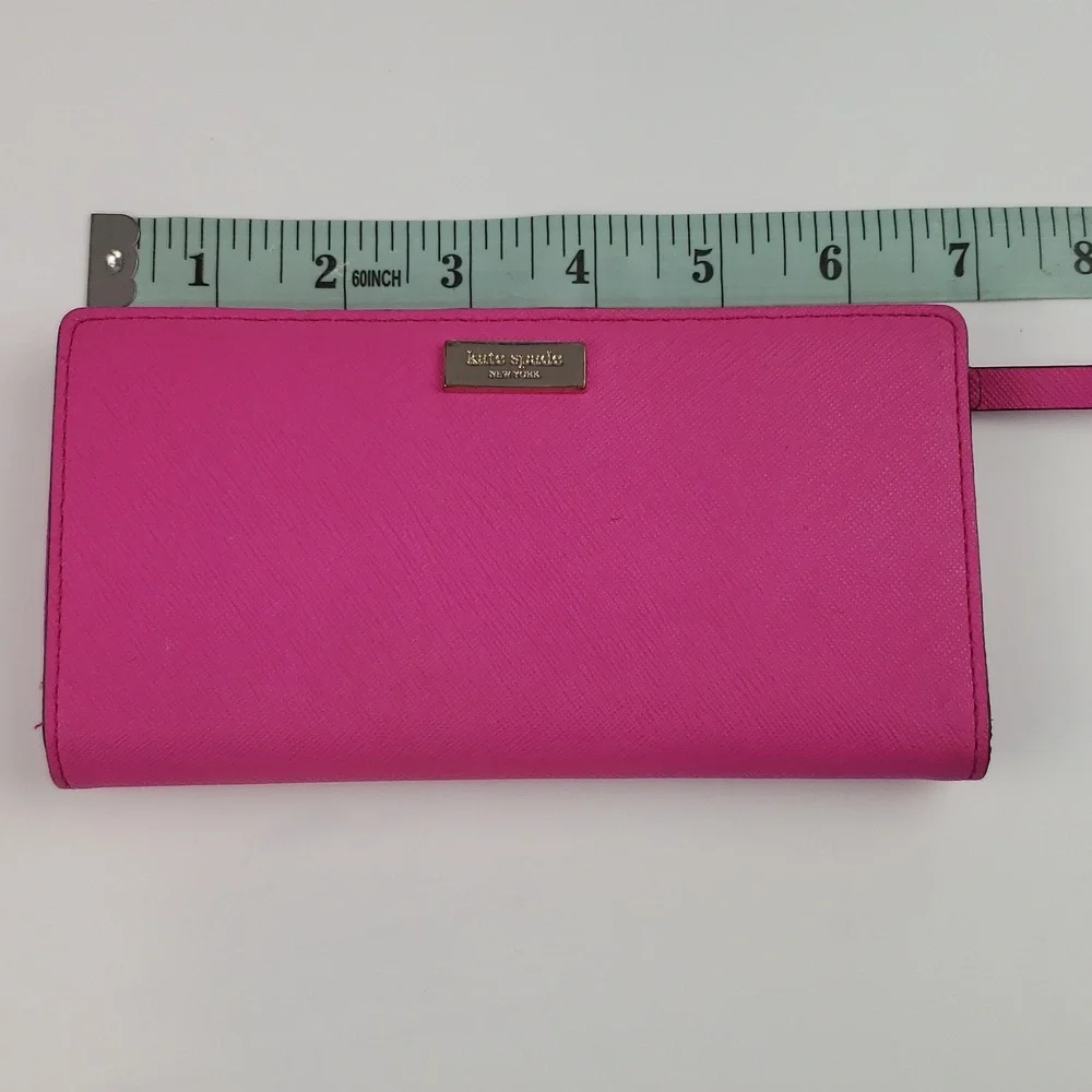 Kate Spade Darcy Slim Bifold Wallet Vibrant Pink Rainbow Fabric Interior